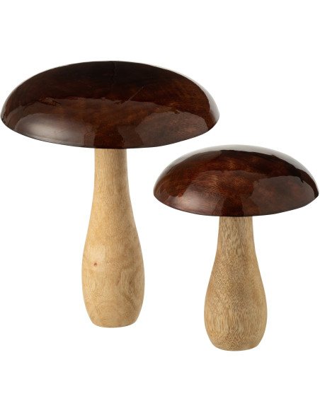 Grand Champignon déco Hauteur 23 cm en Bois de manguier Marron foncé Naturel Chapelys - 2