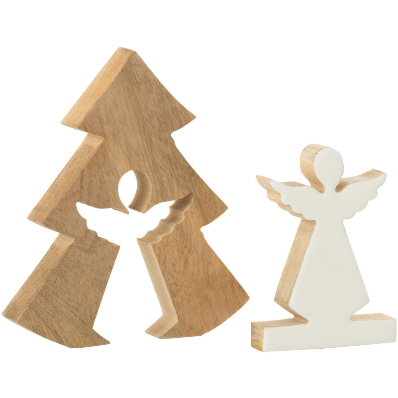 Décoration de Noël Ange Sapin Puzzle Hauteur 20 cm en Bois de manguier Naturel Blanc Puzzle - 2