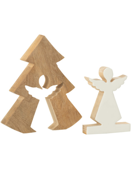 Décoration de Noël Ange Sapin Puzzle Hauteur 20 cm en Bois de manguier Naturel Blanc Puzzle - 2