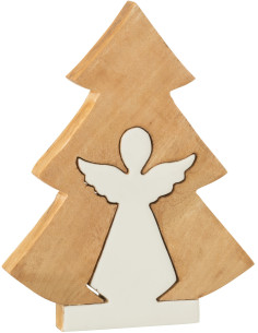 Grande Décoration de Noël Ange Sapin Puzzle Hauteur 25 cm en Bois de manguier Naturel Blanc Puzzoel - 1