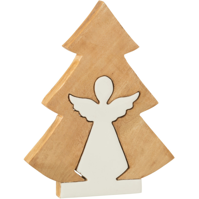 Grande Décoration de Noël Ange Sapin Puzzle Hauteur 25 cm en Bois de manguier Naturel Blanc Puzzoel - 1