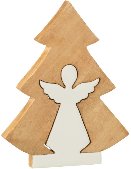 Grande Décoration de Noël Ange Sapin Puzzle Hauteur 25 cm en Bois de manguier Naturel Blanc Puzzoel - 1