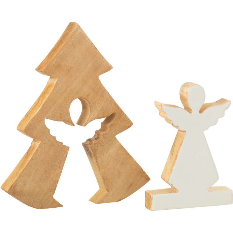 Grande Décoration de Noël Ange Sapin Puzzle Hauteur 25 cm en Bois de manguier Naturel Blanc Puzzoel - 2