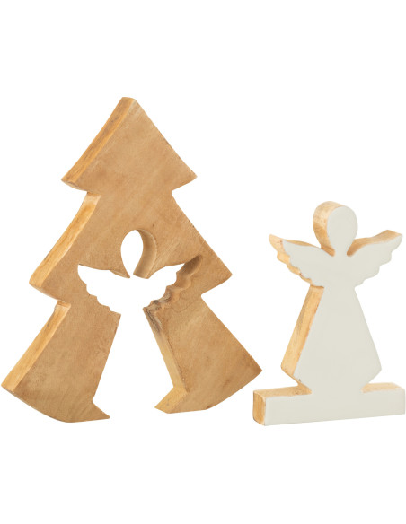Grande Décoration de Noël Ange Sapin Puzzle Hauteur 25 cm en Bois de manguier Naturel Blanc Puzzoel - 2