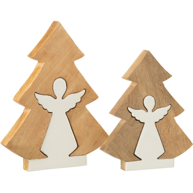 Grande Décoration de Noël Ange Sapin Puzzle Hauteur 25 cm en Bois de manguier Naturel Blanc Puzzoel - 3