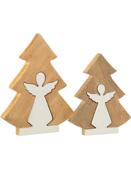 Grande Décoration de Noël Ange Sapin Puzzle Hauteur 25 cm en Bois de manguier Naturel Blanc Puzzoel - 3