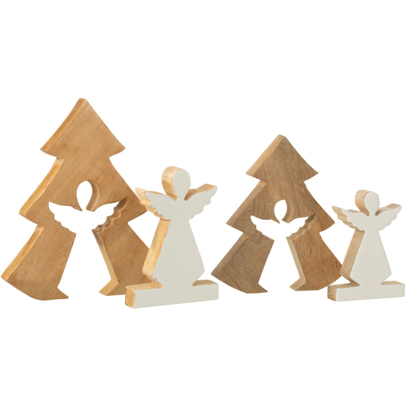 Grande Décoration de Noël Ange Sapin Puzzle Hauteur 25 cm en Bois de manguier Naturel Blanc Puzzoel - 4