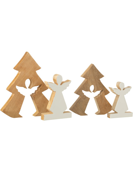 Grande Décoration de Noël Ange Sapin Puzzle Hauteur 25 cm en Bois de manguier Naturel Blanc Puzzoel - 4