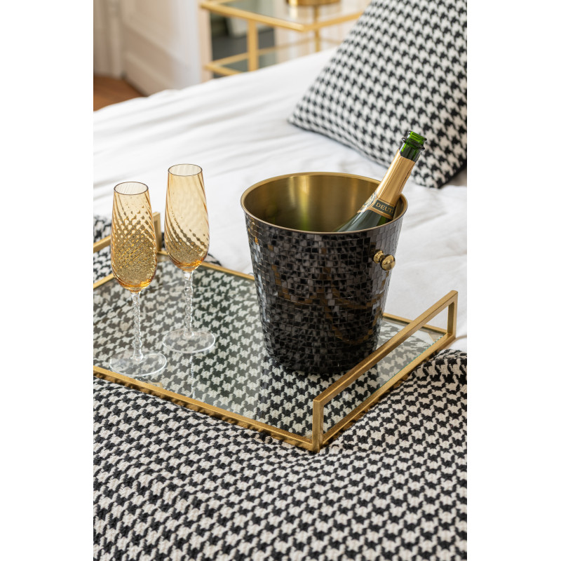 Plateau de service moderne chic Rectangulaire 2 poignées en Verre Transparent Métal Doré Irinia (Lot de 2) - 2