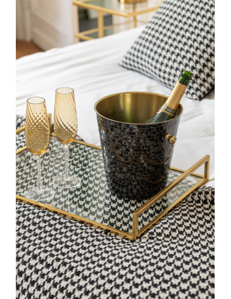 Plateau de service moderne chic Rectangulaire 2 poignées en Verre Transparent Métal Doré Irinia (Lot de 2) - 2