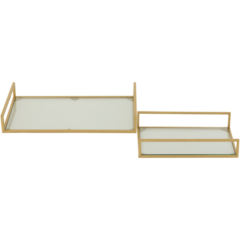 Plateau de service moderne chic Rectangulaire 2 poignées en Verre Transparent Métal Doré Irinia (Lot de 2) - 3