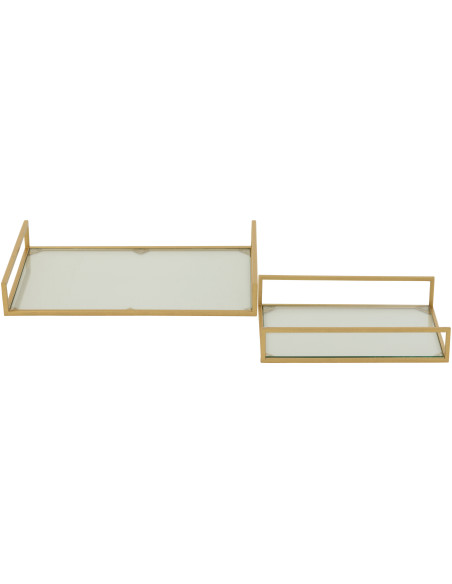 Plateau de service moderne chic Rectangulaire 2 poignées en Verre Transparent Métal Doré Irinia (Lot de 2) - 3