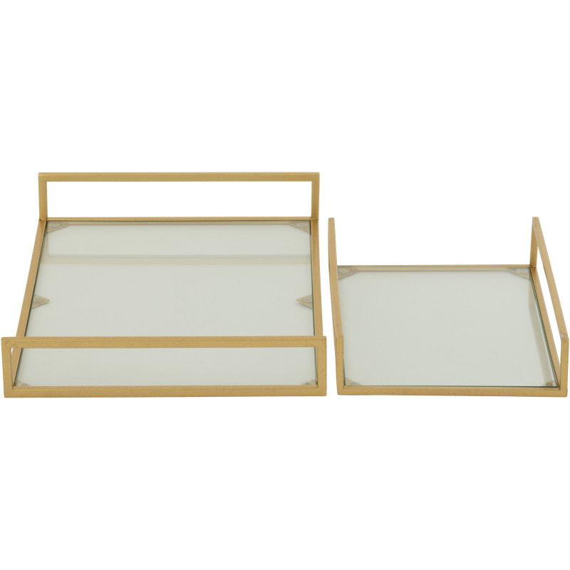 Plateau de service moderne chic Rectangulaire 2 poignées en Verre Transparent Métal Doré Irinia (Lot de 2) - 4