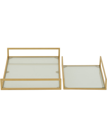 Plateau de service moderne chic Rectangulaire 2 poignées en Verre Transparent Métal Doré Irinia (Lot de 2) - 4