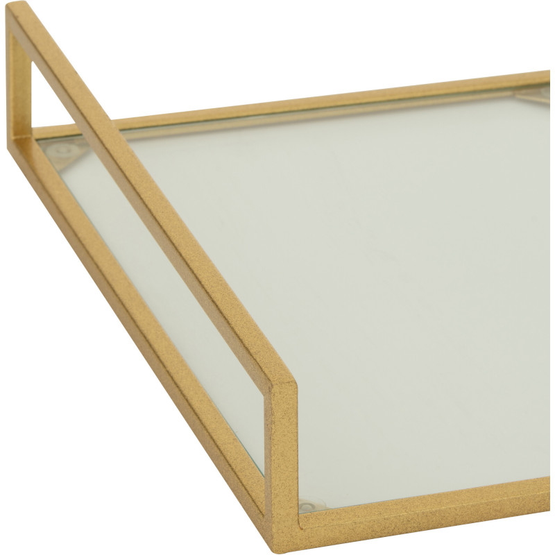 Plateau de service moderne chic Rectangulaire 2 poignées en Verre Transparent Métal Doré Irinia (Lot de 2) - 5