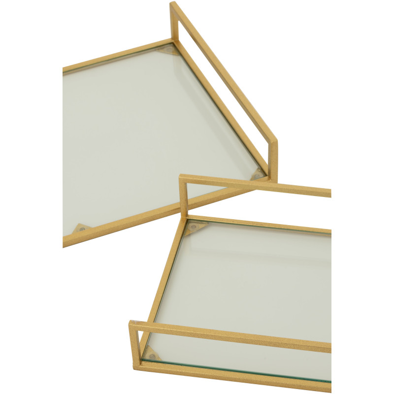 Plateau de service moderne chic Rectangulaire 2 poignées en Verre Transparent Métal Doré Irinia (Lot de 2) - 6