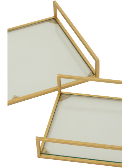 Plateau de service moderne chic Rectangulaire 2 poignées en Verre Transparent Métal Doré Irinia (Lot de 2) - 6