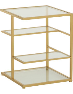 Table d'appoint moderne chic Carrée 3 étagères en Verre Transparent Métal Doré Irinia - 1