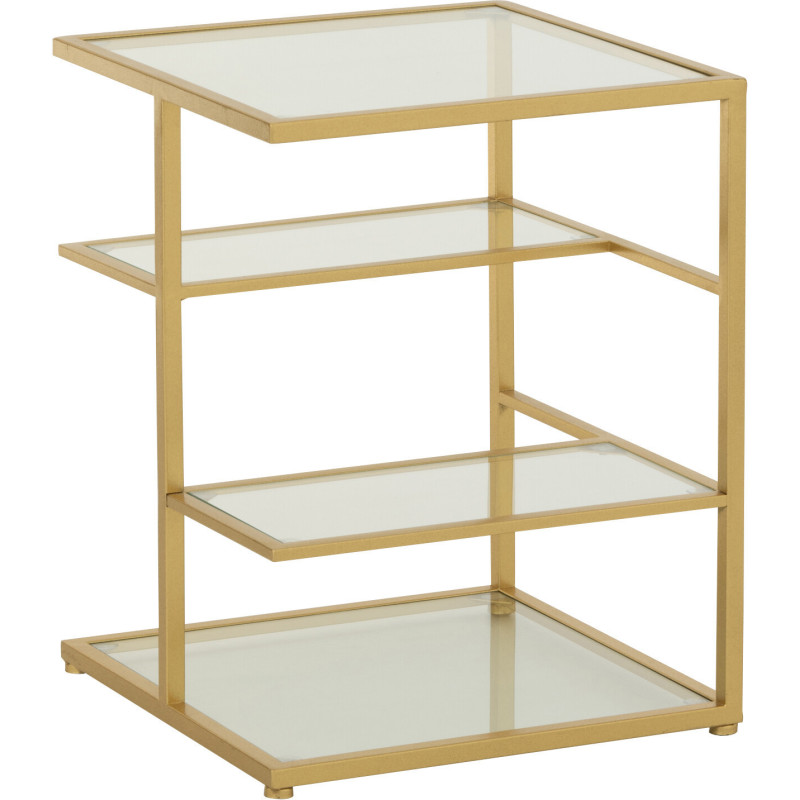 Table d'appoint moderne chic Carrée 3 étagères en Verre Transparent Métal Doré Irinia - 1
