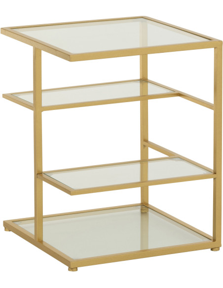 Table d'appoint moderne chic Carrée 3 étagères en Verre Transparent Métal Doré Irinia - 1