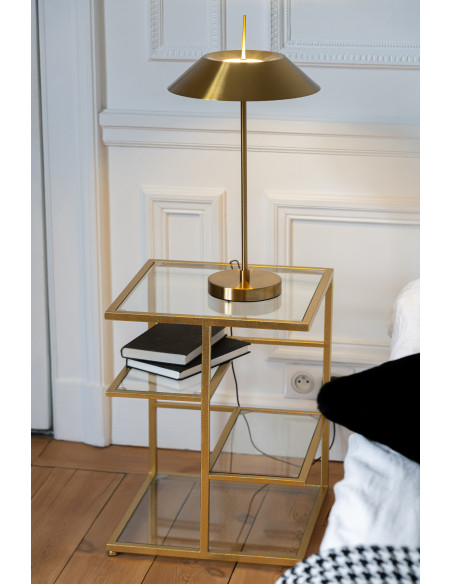 Table d'appoint moderne chic Carrée 3 étagères en Verre Transparent Métal Doré Irinia - 2