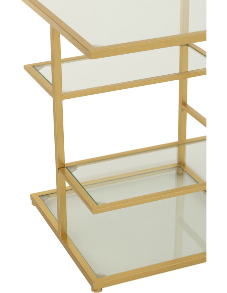 Table d'appoint moderne chic Carrée 3 étagères en Verre Transparent Métal Doré Irinia - 7
