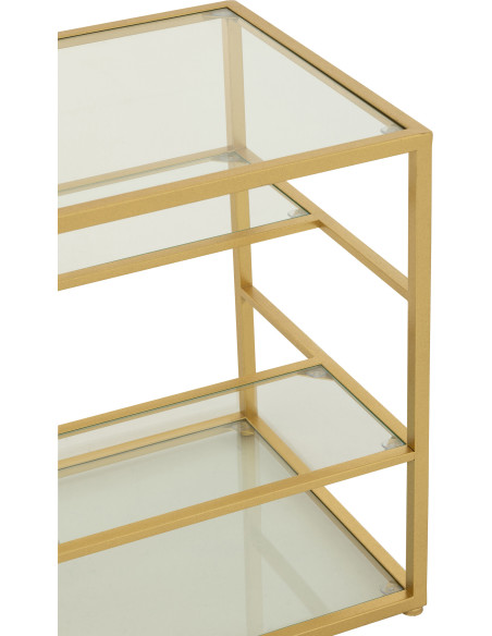 Table d'appoint moderne chic Carrée 3 étagères en Verre Transparent Métal Doré Irinia - 9