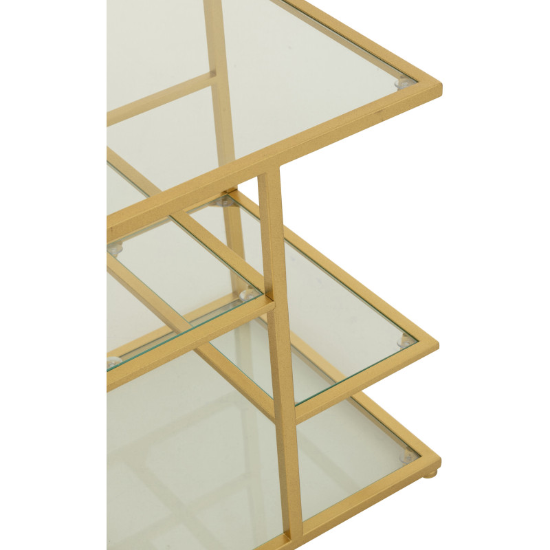 Table d'appoint moderne chic Carrée 3 étagères en Verre Transparent Métal Doré Irinia - 10