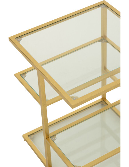 Table d'appoint moderne chic Carrée 3 étagères en Verre Transparent Métal Doré Irinia - 11