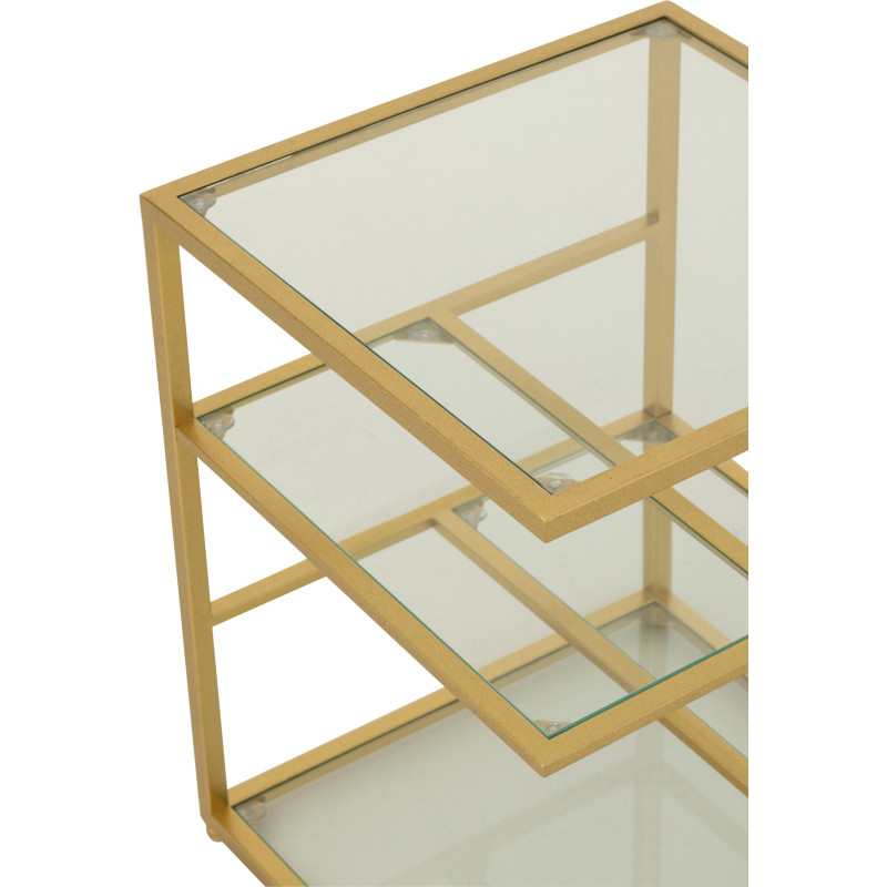 Table d'appoint moderne chic Carrée 3 étagères en Verre Transparent Métal Doré Irinia - 12