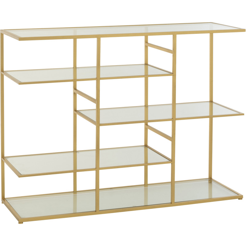 Console moderne chic Rectangulaire 4 étagères en Verre Transparent Métal Doré Irinia - 1