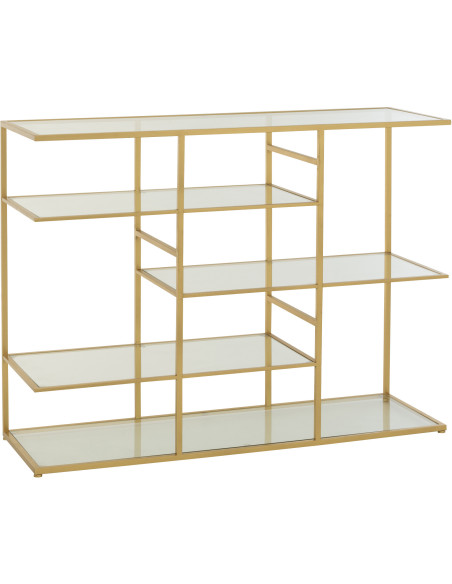 Console moderne chic Rectangulaire 4 étagères en Verre Transparent Métal Doré Irinia - 1