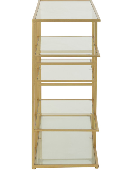 Console moderne chic Rectangulaire 4 étagères en Verre Transparent Métal Doré Irinia - 3
