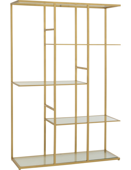 Grande Étagère moderne chic 5 niveaux en Verre Transparent Métal Doré Irinia - 1