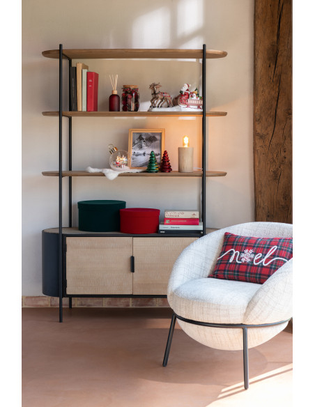 Fauteuil de table moderne boule en Tissu Beige Métal Noir Jopal - 2