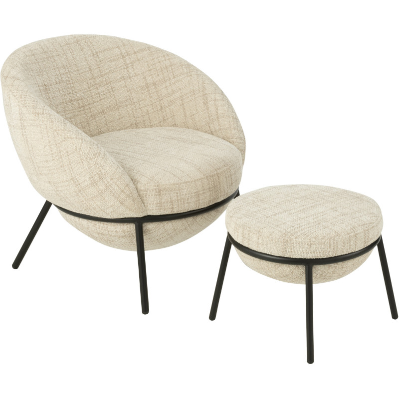 Fauteuil moderne boule avec repose-pieds en Tissu Beige Métal Noir Jopal - 1