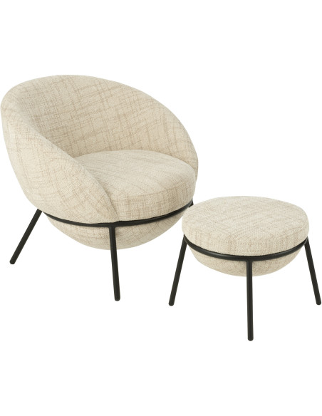 Fauteuil moderne boule avec repose-pieds en Tissu Beige Métal Noir Jopal - 1