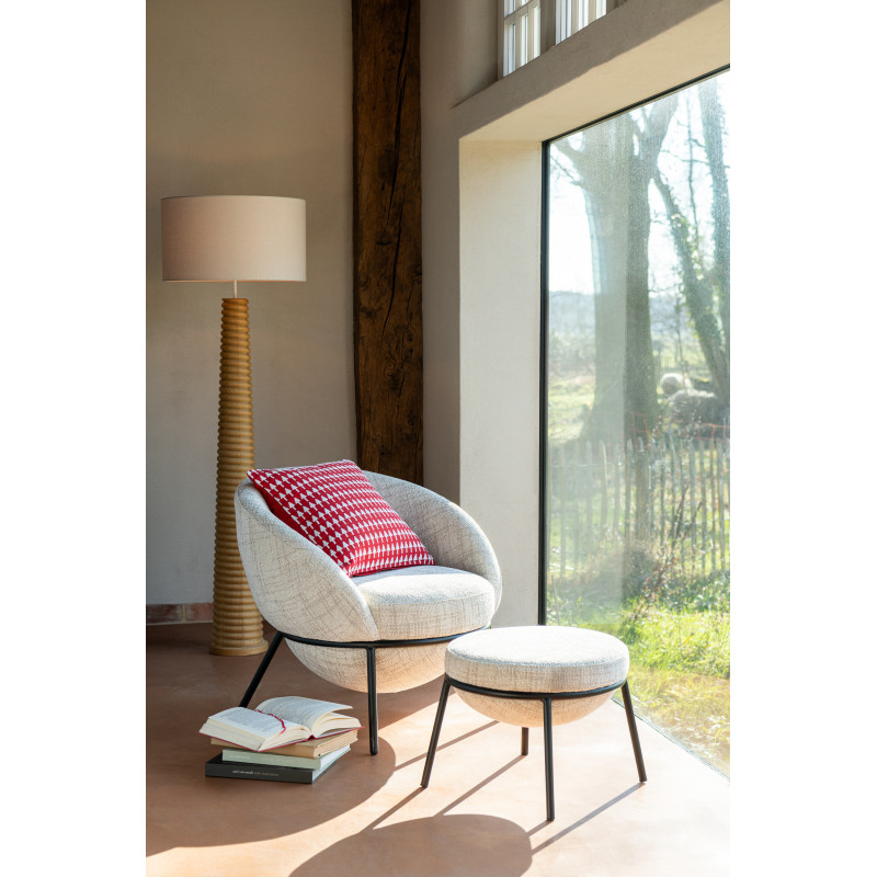 Fauteuil moderne boule avec repose-pieds en Tissu Beige Métal Noir Jopal - 2