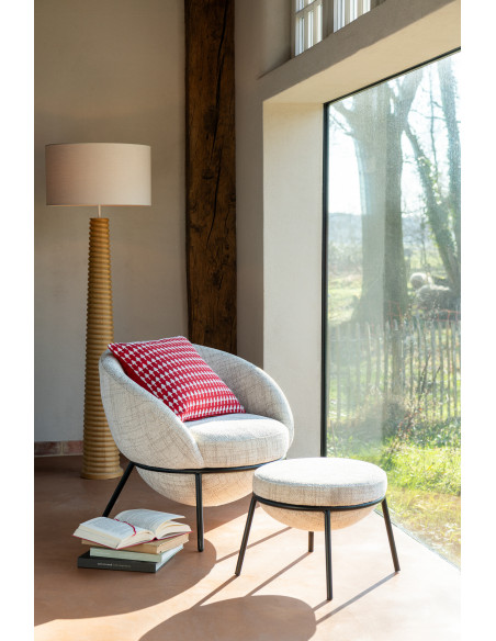 Fauteuil moderne boule avec repose-pieds en Tissu Beige Métal Noir Jopal - 2