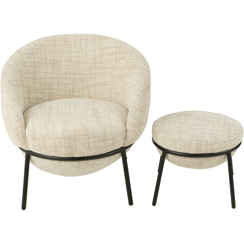 Fauteuil moderne boule avec repose-pieds en Tissu Beige Métal Noir Jopal - 3
