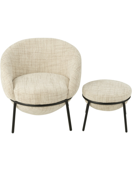 Fauteuil moderne boule avec repose-pieds en Tissu Beige Métal Noir Jopal - 3