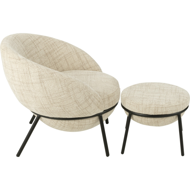 Fauteuil moderne boule avec repose-pieds en Tissu Beige Métal Noir Jopal - 4