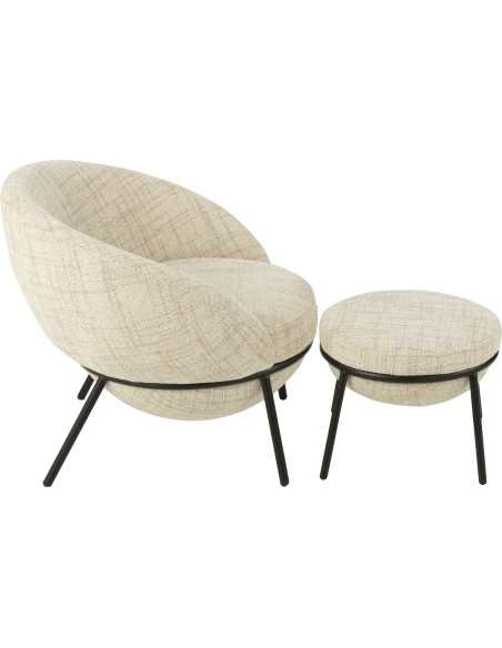 Fauteuil moderne boule avec repose-pieds en Tissu Beige Métal Noir Jopal - 4