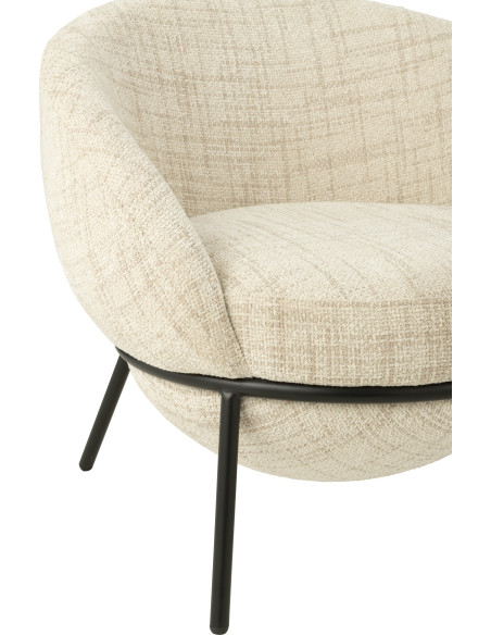 Fauteuil moderne boule avec repose-pieds en Tissu Beige Métal Noir Jopal - 6