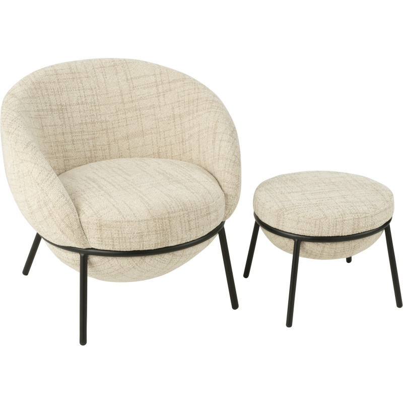 Fauteuil moderne boule avec repose-pieds en Tissu Beige Métal Noir Jopal - 10