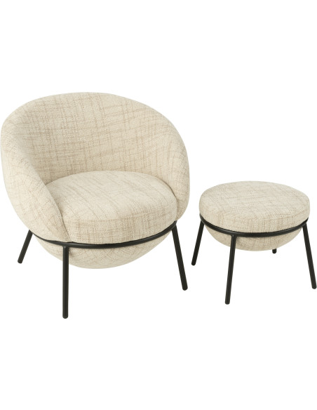 Fauteuil moderne boule avec repose-pieds en Tissu Beige Métal Noir Jopal - 10