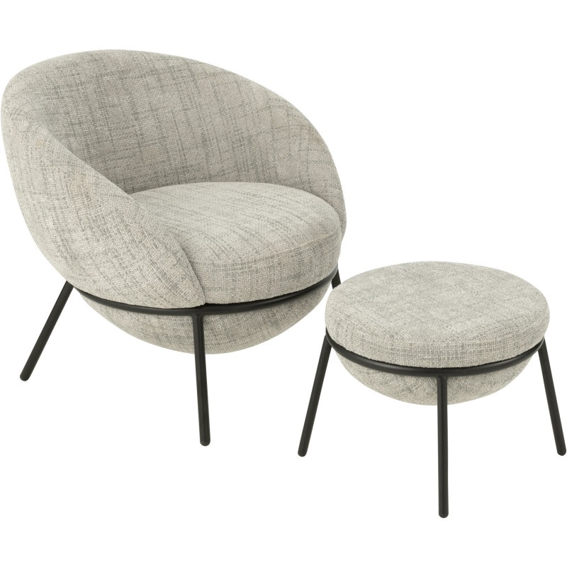 Fauteuil moderne boule avec repose-pieds en Tissu Gris Métal Noir Jopal - 1