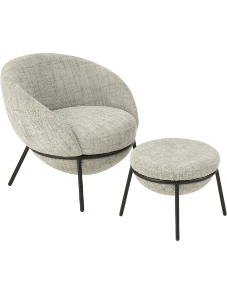 Fauteuil moderne boule avec repose-pieds en Tissu Gris Métal Noir Jopal - 1