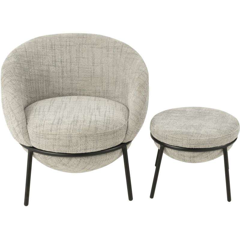 Fauteuil moderne boule avec repose-pieds en Tissu Gris Métal Noir Jopal - 2