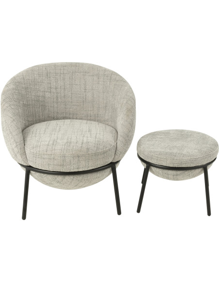 Fauteuil moderne boule avec repose-pieds en Tissu Gris Métal Noir Jopal - 2